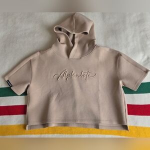 Alphalete LDB More Elements Tan Scuba-Like Short Sleeve Cropped Hoodie S Med